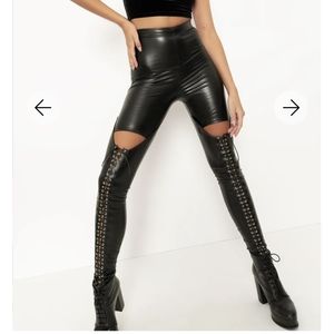 Black milk corset lace up vegan leather pvc leggings